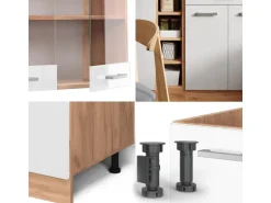 Vicco R-Line Singleküche Weiß Hochglanz/Goldkraft Eiche 160 cm AP Eiche ohne E-Geräte