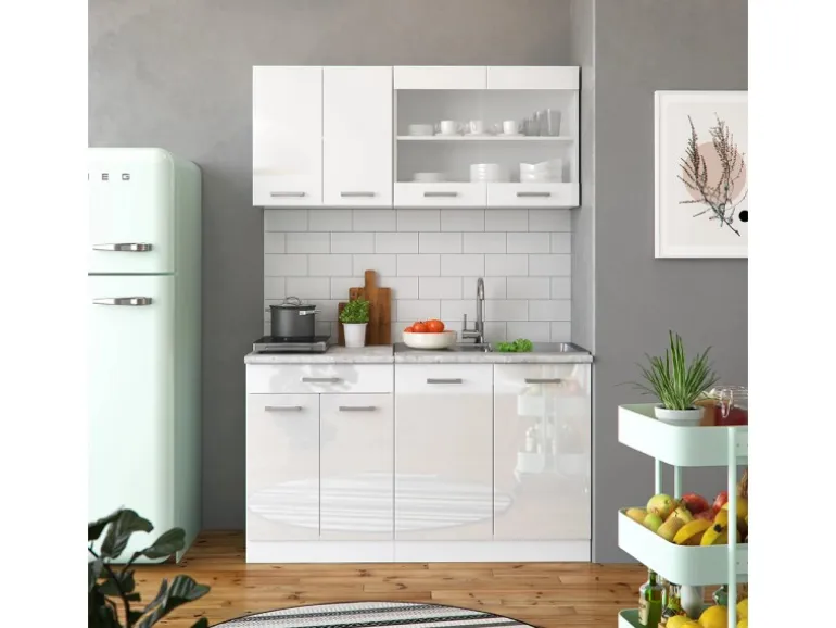 Vicco R-Line Singleküche Weiß Hochglanz/Weiß 140 cm AP Anthrazit ohne E-Geräte