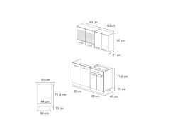 Vicco R-Line Singleküche Weiß Landhaus/Goldkraft Eiche 140 cm AP Anthrazit ohne E-Geräte