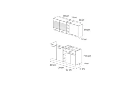 Vicco R-Line Singleküche Weiß Landhaus/Goldkraft Eiche 160 cm ohne Arbeitsplatte ohne E-Geräte