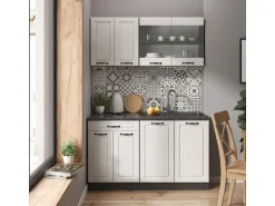 Vicco R-Line Singleküche Weiß Landhaus/Anthrazit 140 cm AP Eiche ohne E-Geräte