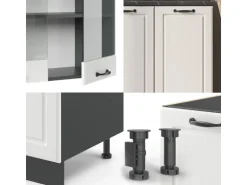 Vicco R-Line Singleküche Weiß Landhaus/Anthrazit 140 cm AP Eiche ohne E-Geräte