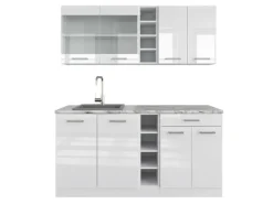 Vicco R-Line Singleküche Weiß Hochglanz/Weiß 160 cm AP Marmor ohne E-Geräte