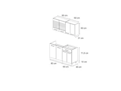 Vicco R-Line Singleküche Weiß Landhaus/Goldkraft Eiche 140 cm ohne Arbeitsplatte ohne E-Geräte