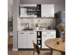Vicco R-Line Singleküche Weiß Hochglanz/Anthrazit 160 cm AP Anthrazit ohne E-Geräte