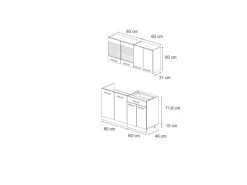 Vicco R-Line Singleküche Weiß Landhaus/Anthrazit 140 cm AP Anthrazit ohne E-Geräte
