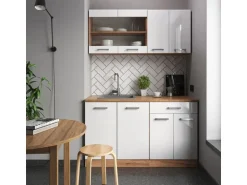 Vicco R-Line Singleküche Weiß Hochglanz/Goldkraft Eiche 140 cm AP Anthrazit ohne E-Geräte