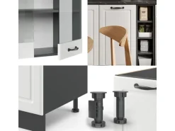 Vicco R-Line Singleküche Weiß Landhaus/Anthrazit 160 cm AP Marmor ohne E-Geräte