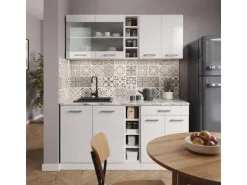 Vicco R-Line Singleküche Weiß Hochglanz/Weiß 160 cm AP Eiche ohne E-Geräte