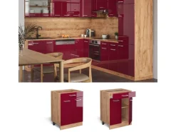 Vicco Schubladenschrank R-Line Schubladenschrank für die Küche Bordeaux Hochglanz 60 cm AP Marmor
