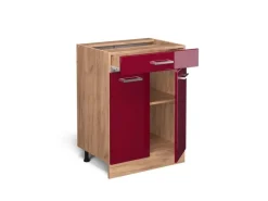 Vicco Schubladenschrank R-Line Schubladenschrank für die Küche Bordeaux Hochglanz 60 cm AP Marmor