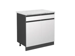 Vicco Schubladenunterschrank R-Line Schubladenschrank für die Küche Weiß 80 cm AP Marmor