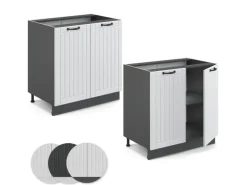 Vicco Spülenunterschrank Fame-Line Weiß Landhaus/Anthrazit 80 cm mit Regal ohne Arbeitsplatte