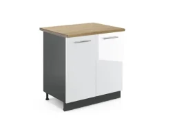 Vicco Spülenunterschrank Fame-Line Weiß Hochglanz/Anthrazit 80 cm AP Eiche