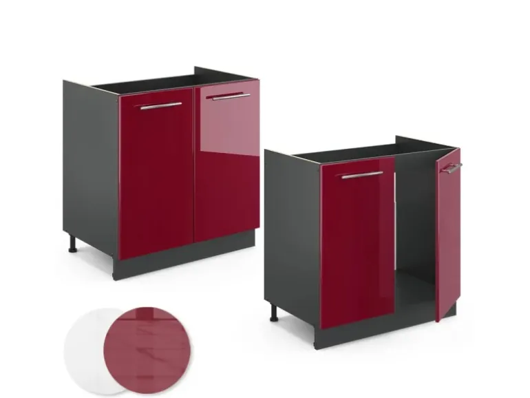 Vicco Spülenunterschrank Fame-Line Bordeaux Hochglanz/Anthrazit 80 cm AP Eiche