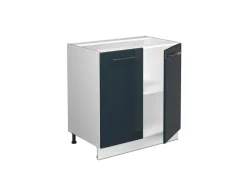 Vicco Spülenunterschrank Fame-Line Dunkelblau Hochglanz/Weiß 80 cm mit Regal AP Marmor
