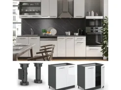 Vicco Spülenunterschrank Fame-Line Weiß Hochglanz/Anthrazit 80 cm mit Regal AP Anthrazit