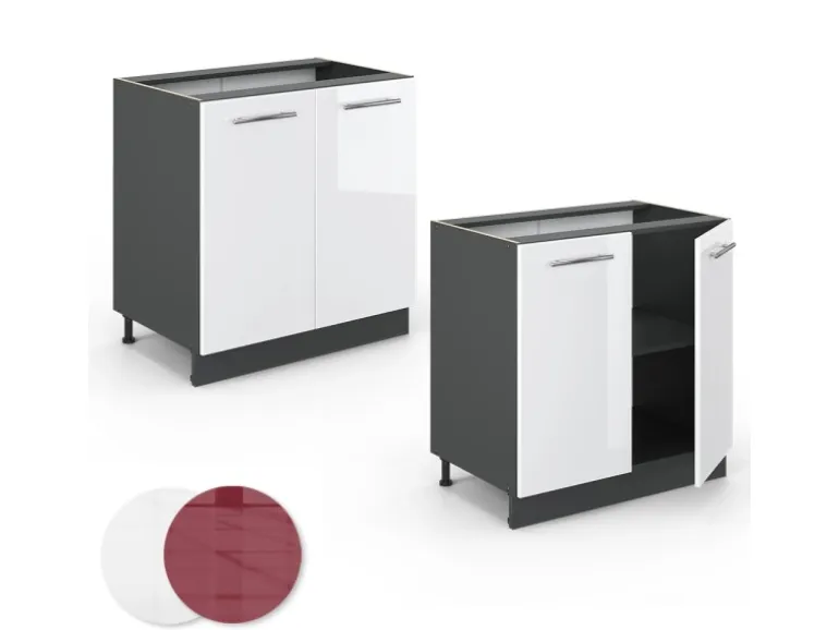 Vicco Spülenunterschrank Fame-Line Weiß Hochglanz/Anthrazit 80 cm mit Regal AP Anthrazit