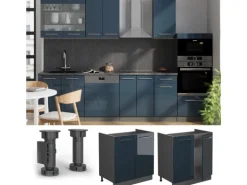 Vicco Spülenunterschrank Fame-Line Dunkelblau Hochglanz/Anthrazit 80 cm AP Anthrazit