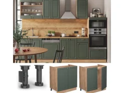 Vicco Spülenunterschrank Fame-Line Grün-Gold Landhaus/Goldkraft Eiche 80 cm ohne Arbeitsplatte