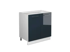 Vicco Spülenunterschrank Fame-Line Dunkelblau Hochglanz/Weiß 80 cm ohne Arbeitsplatte mit Weiß Korpus