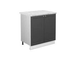Vicco Spülenunterschrank Fame-Line Anthrazit-Gold/Weiß 80 cm mit Regal AP Marmor