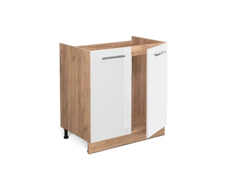 Vicco Spülenunterschrank Fame-Line Weiß Hochglanz/Goldkraft Eiche 80 cm AP Anthrazit