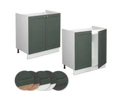 Vicco Spülenunterschrank Fame-Line Grün-Gold Landhaus/Weiß 80 cm AP Eiche