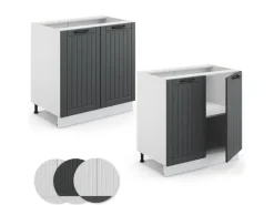 Vicco Spülenunterschrank Fame-Line Anthrazit Landhaus/Weiß 80 cm mit Regal AP Anthrazit