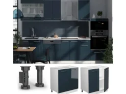 Vicco Spülenunterschrank Fame-Line Dunkelblau Hochglanz/Weiß 80 cm mit Regal AP Anthrazit