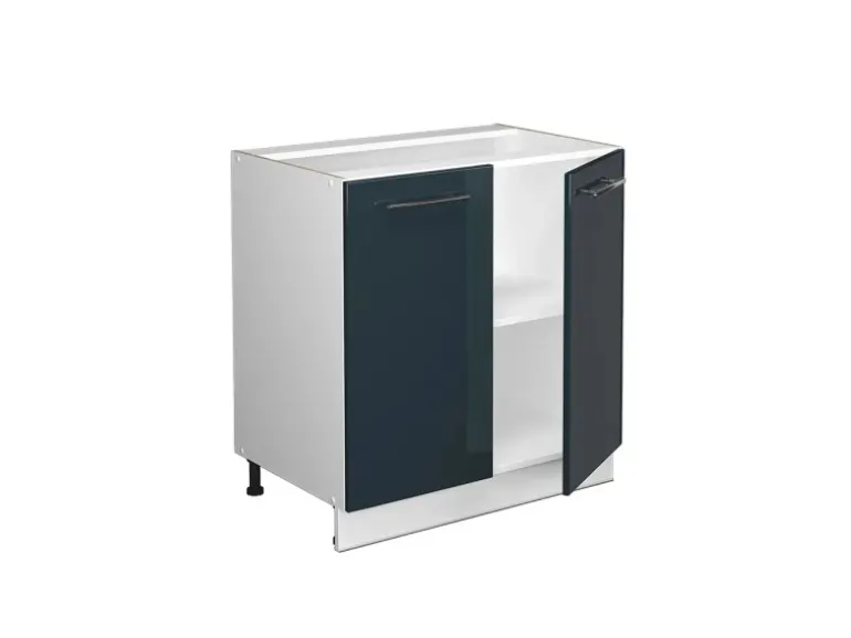 Vicco Spülenunterschrank Fame-Line Dunkelblau Hochglanz/Weiß 80 cm mit Regal AP Anthrazit