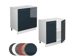 Vicco Spülenunterschrank Fame-Line Dunkelblau Hochglanz/Weiß 80 cm mit Regal AP Anthrazit