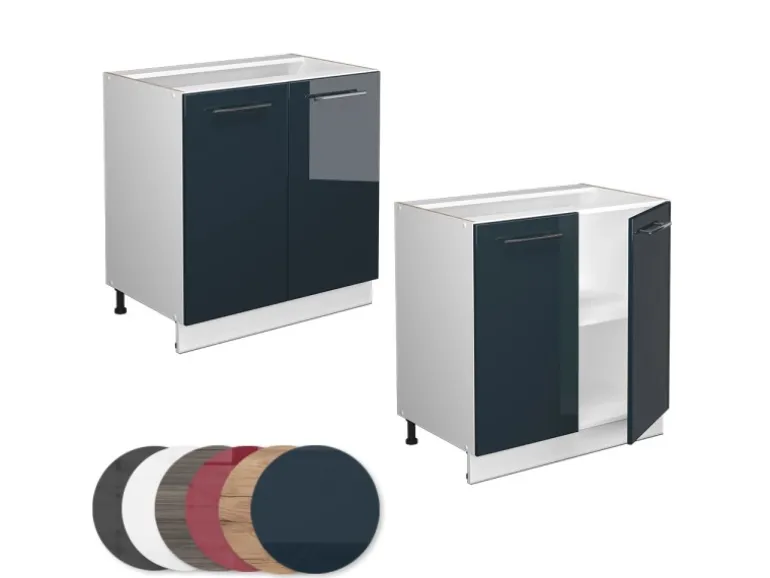 Vicco Spülenunterschrank Fame-Line Dunkelblau Hochglanz/Weiß 80 cm mit Regal AP Anthrazit