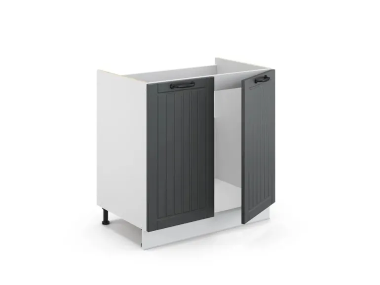 Vicco Spülenunterschrank Fame-Line Anthrazit Landhaus/Weiß 80 cm AP Eiche