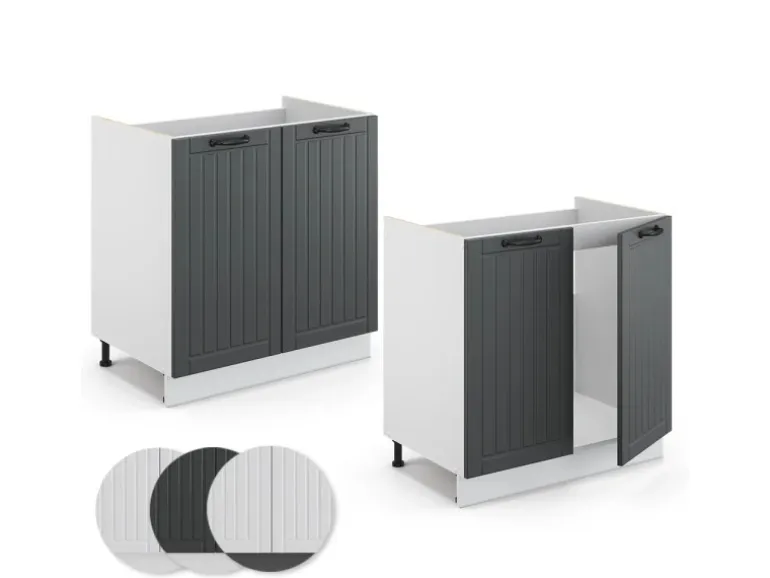 Vicco Spülenunterschrank Fame-Line Anthrazit Landhaus/Weiß 80 cm AP Eiche