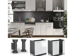 Vicco Spülenunterschrank Fame-Line Weiß Hochglanz/Anthrazit 80 cm AP Marmor