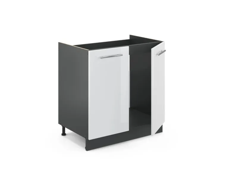 Vicco Spülenunterschrank Fame-Line Weiß Hochglanz/Anthrazit 80 cm AP Marmor