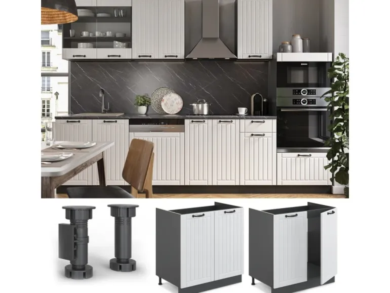 Vicco Spülenunterschrank Fame-Line Weiß Landhaus/Anthrazit 80 cm AP Anthrazit