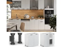 Vicco Spülenunterschrank Fame-Line Weiß Landhaus/Weiß 80 cm mit Regal AP Anthrazit