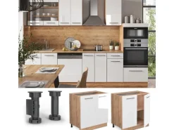 Vicco Spülenunterschrank Fame-Line Weiß Hochglanz/Goldkraft Eiche 80 cm mit Regal ohne Arbeitsplatte