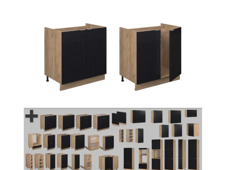 Vicco Spülenunterschrank Fame-Line Schwarz Gestreift 80 cm ohne Arbeitsplatte