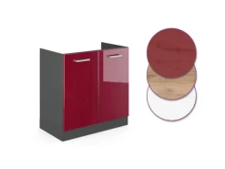 Vicco Spülenunterschrank R-Line Bordeaux Hochglanz/Anthrazit 80 cm ohne Arbeitsplatte