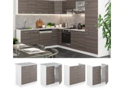 Vicco Spülenunterschrank R-Line Küchenunterschrank für die Spüle Grau/Weiß 80 cm AP Eiche