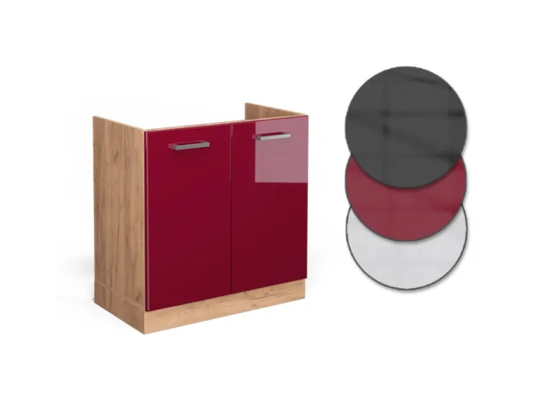 Vicco Spülenunterschrank R-Line Bordeaux Hochglanz/Goldkraft Eiche 80 cm AP Eiche