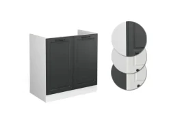 Vicco Spülenunterschrank R-Line Anthrazit Landhaus/Weiß 80 cm ohne Arbeitsplatte