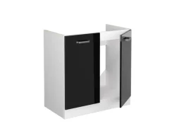 Vicco Spülenunterschrank R-Line Schwarz Hochglanz/Weiß 80 cm AP Eiche