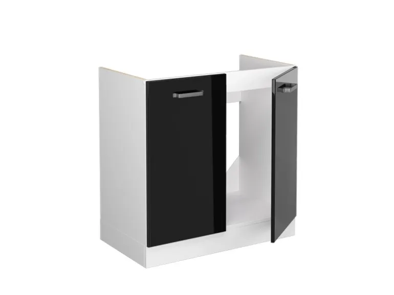 Vicco Spülenunterschrank R-Line Schwarz Hochglanz/Weiß 80 cm AP Eiche