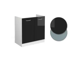 Vicco Spülenunterschrank R-Line Schwarz Hochglanz/Weiß 80 cm AP Eiche