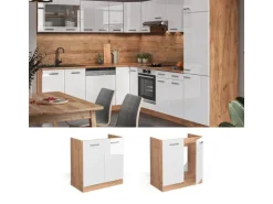 Vicco Spülenunterschrank R-Line Weiß Hochglanz/Goldkraft Eiche 80 cm ohne Arbeitsplatte