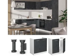 Vicco Spülenunterschrank R-Line Küchenunterschrank für die Spüle Schwarz Beton/Weiß 80 cm AP Eiche